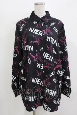 画像1: NieR Clothing / 総柄長袖シャツ  黒×紫 H-26-03-24-052-PU-BL-KB-ZH
