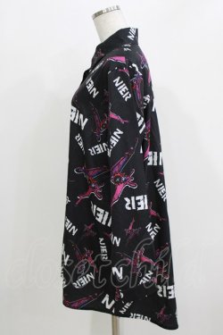 画像2: NieR Clothing / 総柄長袖シャツ  黒×紫 H-26-03-24-052-PU-BL-KB-ZH