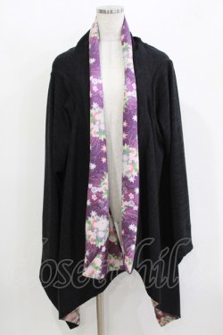 画像1: gouk / 和柄切替カーディガン  ブラック H-26-03-24-054-GO-TO-KB-ZH