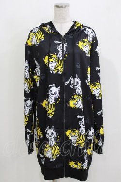 画像1: NieR Clothing / 総柄ZIPパーカー  黒 H-26-03-24-059-PU-TO-KB-ZH