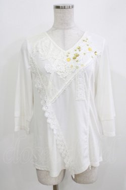 画像1: OZZ ANGELO / ビジュー付切替カットソー  オフホワイト H-26-03-24-066-OO-TO-KB-ZH