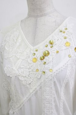 画像4: OZZ ANGELO / ビジュー付切替カットソー  オフホワイト H-26-03-24-066-OO-TO-KB-ZH