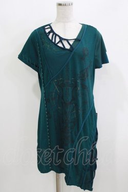 画像1: Ozz Croce / メッシュ切替プリントチュニック  グリーン H-26-03-24-068-OO-TO-KB-ZH