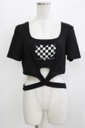 DARK IN LOVE / Punk locomotive check heart crop top XL ブラック H-26-03-24-073-PU-TO-KB-ZH