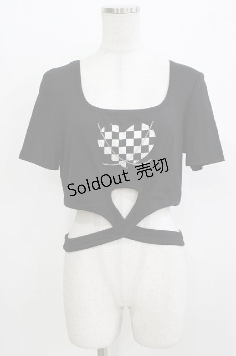 画像1: DARK IN LOVE / Punk locomotive check heart crop top XL ブラック H-26-03-24-073-PU-TO-KB-ZH (1)