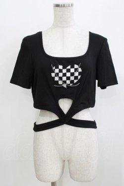 画像1: DARK IN LOVE / Punk locomotive check heart crop top XL ブラック H-26-03-24-073-PU-TO-KB-ZH