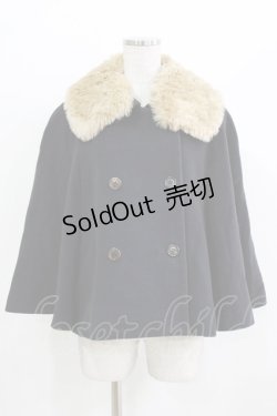 画像1: Jane Marple / ファーカラーのケープコート  ネイビー H-26-03-25-026-JM-CO-KB-ZH