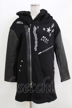 画像1: HELL CAT PUNKS / ボアフードライダースコート  ブラック H-26-03-25-030-PU-CO-KB-ZH
