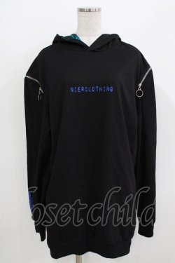 画像1: NieR Clothing / オフショルプルパーカー  黒 H-26-03-25-038-PU-TO-KB-ZH