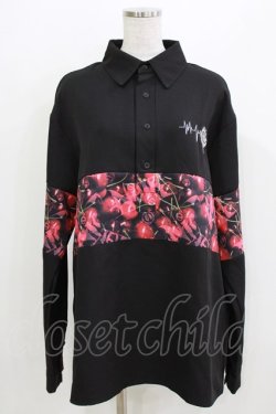 画像1: NieR Clothing / プリント切替ブラウス  黒×チェリープリント H-26-03-25-043-PU-BL-KB-ZH