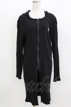 画像1: NieR Clothing / リブロングパーカー  ブラック H-26-03-25-044-PU-TO-KB-ZH