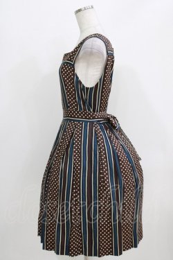 画像2: Jane Marple / ドットストライプのスクエアドレス  ネイビー×ブラウン H-26-03-25-002-JM-OP-KB-ZH