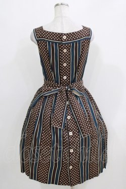 画像3: Jane Marple / ドットストライプのスクエアドレス  ネイビー×ブラウン H-26-03-25-002-JM-OP-KB-ZH