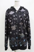 NieR Clothing / 総柄ZIPパーカー  黒 H-26-03-27-062-PU-TO-KB-ZH