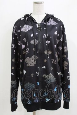 画像1: NieR Clothing / 総柄ZIPパーカー  黒 H-26-03-27-062-PU-TO-KB-ZH