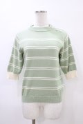 Fi.n.t / フレンチボーダー5分袖ニットプルオーバー Free GREEN×WH H-26-03-28-058-CA-TO-NS-ZH