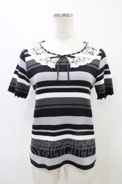 画像1: axes femme / レースカラーボーダートップス M ブラック H-26-03-28-060-AX-TO-YZ-ZH