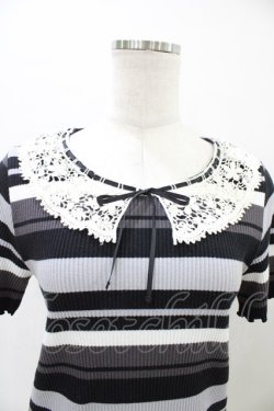 画像3: axes femme / レースカラーボーダートップス M ブラック H-26-03-28-060-AX-TO-YZ-ZH