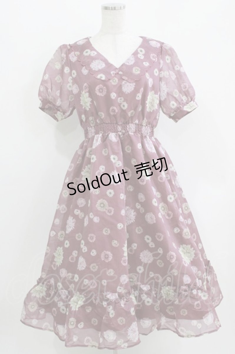 画像1: axes femme POETIQUE / 花柄プリントセーラーワンピース M ワイン H-26-03-29-026-AX-TO-NS-ZH (1)