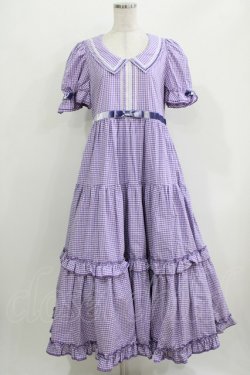 画像1: Maria pipi / セーラーカラーチェックレースドレス Free ラベンダー H-26-03-29-029-EL-OP-NS-ZH