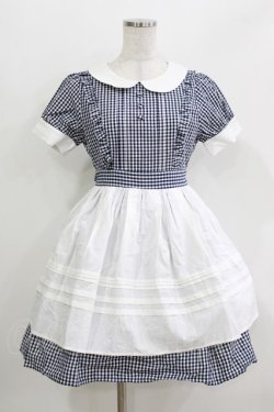 画像1: Ank Rouge / ギンガムエプロンワンピース M ネイビー H-26-03-29-040-CA-OP-NS-ZH