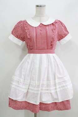 画像1: Ank Rouge / ギンガムエプロンワンピース M レッド H-26-03-29-041-CA-OP-NS-ZH
