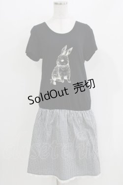 画像1: Franche Lippee / うさぎプリントギンガム切替ワンピース M ブラック H-26-03-29-046-LO-OP-NS-ZH