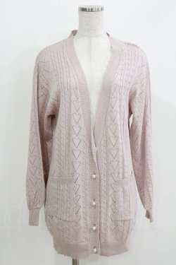 画像1: Amavel / ハート透かしあみロングカーディガン Fee ピンク H-26-03-29-067-CA-TO-NS-ZH