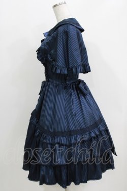 画像2: metamorphose / ケープ付サテンジャガードストライプジャンパースカート Free ネイビー H-26-03-29-009-ME-OP-NS-ZH