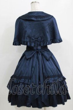 画像3: metamorphose / ケープ付サテンジャガードストライプジャンパースカート Free ネイビー H-26-03-29-009-ME-OP-NS-ZH