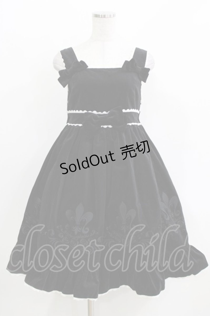 画像1: metamorphose / 刺繍入り別珍ハイウエストジャンパースカート Free ブラック H-26-03-29-013-ME-OP-NS-ZH (1)