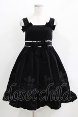画像1: metamorphose / 刺繍入り別珍ハイウエストジャンパースカート Free ブラック H-26-03-29-013-ME-OP-NS-ZH (1)