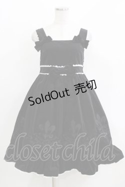 画像1: metamorphose / 刺繍入り別珍ハイウエストジャンパースカート Free ブラック H-26-03-29-013-ME-OP-NS-ZH