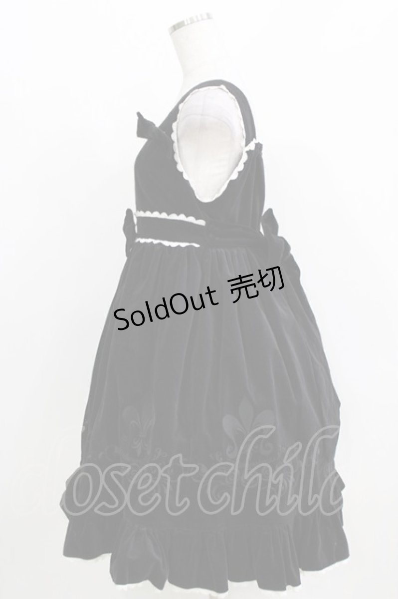 画像2: metamorphose / 刺繍入り別珍ハイウエストジャンパースカート Free ブラック H-26-03-29-013-ME-OP-NS-ZH (2)