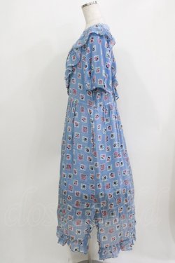 画像2: Jane Marple Dans Le Salon / Flower Stamp Empireワンピース M サックス H-26-03-30-028-JM-OP-KB-ZH