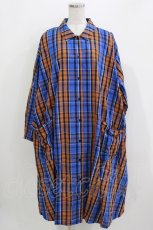 画像1: Candy Stripper / FLARE CHECK SHIRTワンピース  ブルー H-26-03-30-053-PU-OP-KB-ZH (1)