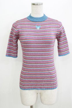 画像1: Candy Stripper / LAME BORDER KNIT  PINK×LIGHT BLUE H-26-03-30-067-PU-TO-KB-ZH