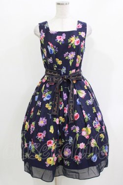 画像1: Jane Marple / Flower marketのスクエアドレス  ネイビー H-26-03-30-012-JM-OP-KB-ZH