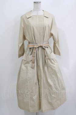 画像1: Jane Marple / フレンチロゴリボンタブリエドレス  ライトベージュ×フレンチマスタード H-26-03-30-021-JM-OP-KB-ZH