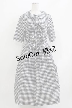画像1: Jane Marple / シャーリングギンガムリボントリムドレス  ブラック H-26-03-30-025-JM-OP-KB-ZH