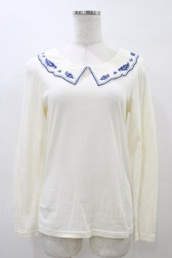 画像1: Fi.n.t / お皿刺繍衿ロンT Free オフ/ブルー H-26-04-01-058-CA-TO-NS-ZH