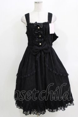 画像1: metamorphose / 【プラスサイズ】総レースシャーリングフリルジャンパースカート プラスサイズ ブラック H-26-04-02-005-ME-OP-NS-ZH