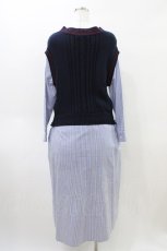 画像2: Jane Marple Dans Le Salon / Tilden vest and stripe trompe-l'oeil dress  ネイビー×ブルー H-26-04-02-1027-JM-OP-KB-ZH (2)