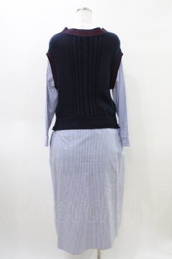 画像2: Jane Marple Dans Le Salon / Tilden vest and stripe trompe-l'oeil dress  ネイビー×ブルー H-26-04-02-1027-JM-OP-KB-ZH