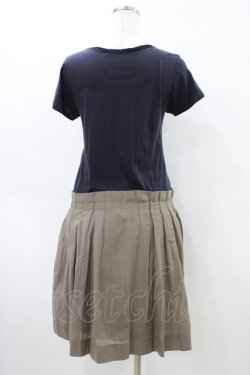 画像2: Jane Marple Dans Le Salon / レイヤード風切替ワンピース M ネイビー×カーキ H-26-04-02-1028-JM-OP-KB-ZH