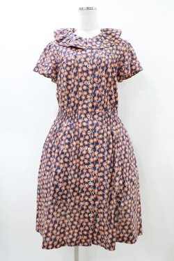 画像1: Jane Marple Dans Le Salon / Pepプリントのタックカラーワンピース M ブルー H-26-04-02-1029-JM-OP-KB-ZH