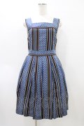 Jane Marple / ドットストライプのスクエアドレス  ブルー×ブラウン H-26-04-02-1031-JM-OP-KB-ZH