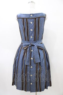 画像2: Jane Marple / ドットストライプのスクエアドレス  ブルー×ブラウン H-26-04-02-1031-JM-OP-KB-ZH