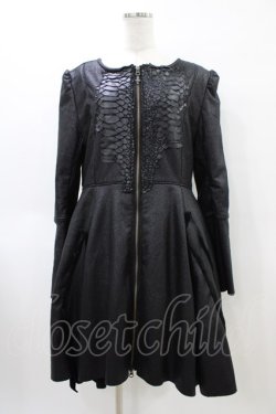 画像1: h.NAOTO / ドラゴンレザー切替ZIPコートワンピース  黒 H-26-04-02-1006-HN-CO-KB-ZH