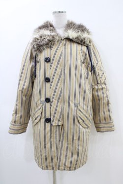 画像1: MILKBOY / ファーカラーモッズコート  ベージュストライプ H-26-04-02-1062-MB-CO-KB-ZH